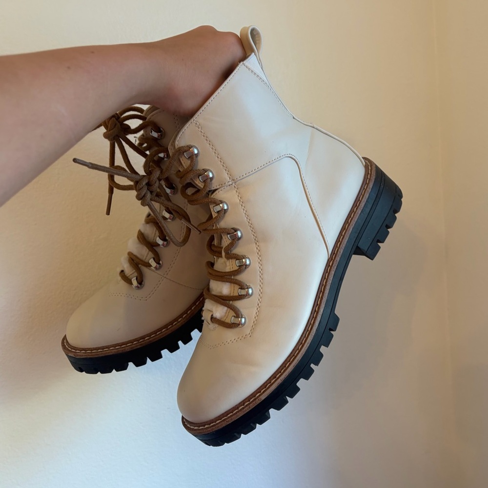 Target Cream Lace-Up Lug Sole Ankle Boots